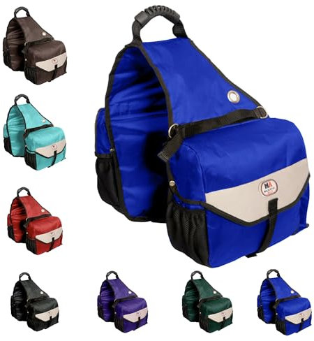 Majestic Ally Satteltasche für Pferde - Nylon Isoliert Auslaufsicher Kühler Reflektierend Gepolstert mit Taschen und Wasserflaschenträger Langlebige Satteltasche (Königsblau)