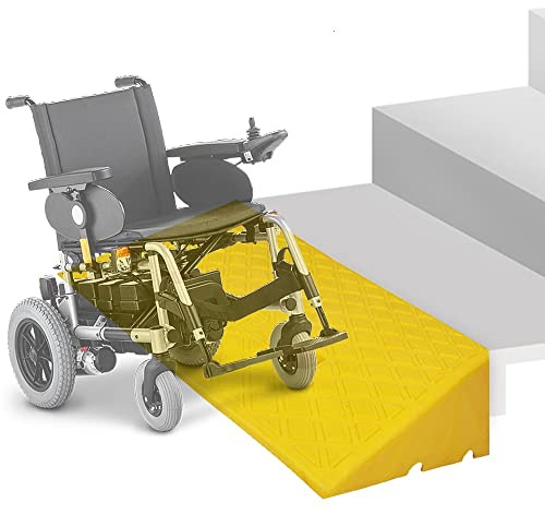 ZJIEX ILOOXI Gummi Schwellenrampe, rutschfeste Türschwellenrampe, 3-19cm Hohe Bordsteinrampe, Robuste Rollstuhlrampe, Tragbare Auffahrrampe ​Für Auto, Roller, Fahrrad(Yellow,50x40x17cm)