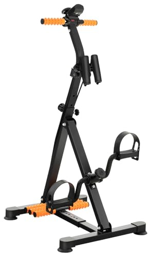 GOPLUS Pedaltränare seniorer, rörelsetränare arm- och bentränare med LCD-display, ergometer motionscykel justerbar höjd och längd med massage, 45 x 43–53 x 87–100 cm