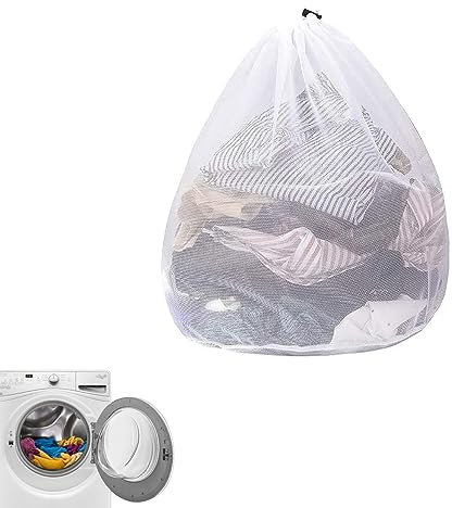 1 Pcs Drawstring Mesh Laundry Bag，Durable Laundry Net Washing Bag with Drawstring，79x 68cm Extra Large Mesh Laundry Bag for Washing Machine Travel, Delicates, Bra, Toy Storage (WHITE)