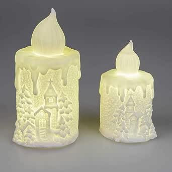 formano 1 Stück Weihnachtskerze Deko Kerze mit LED-Licht 17cm aus weiss-mattem Porzellan (linke Kerze) …