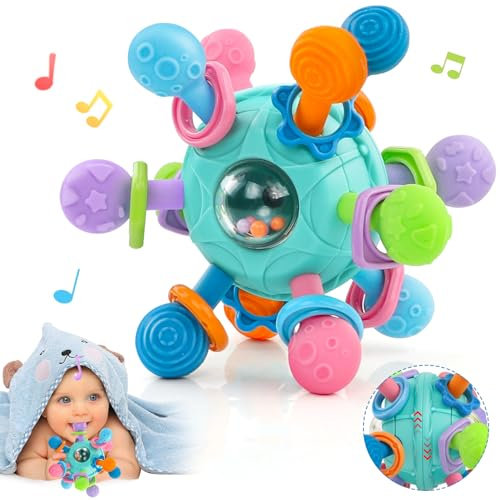 Jouet Bebe 6 Mois, Jouet Hochet Dentition Bebe pour 3 Mois, Jeux d’Eveil Balle Sensorielle Bebe 0-6 Mois Cadeau Naissance Fille et Garçon, Bébé Cadeau Enfant 0 3 6 9 12 Mois Fille et Garçon(Bleu)