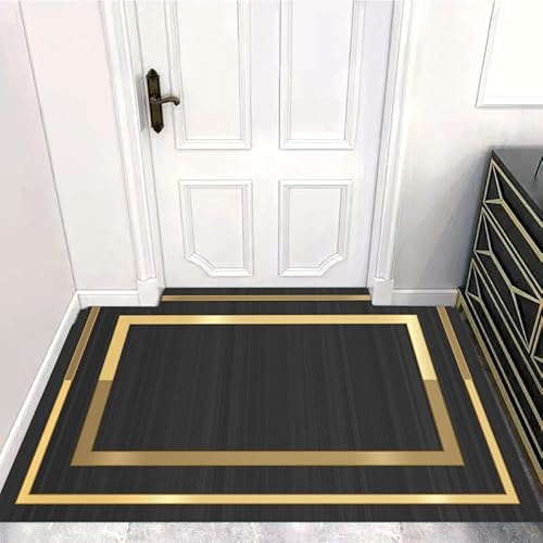 Schmutzfangmatte Gold Schwarz Fussmatte Weich Badematte Anti-Rutsch Fussmatte Aussen Fußmatte Innen Türmatte Wohnzimmer Küche Fußmatte Waschbar Fußmatten Haustür(80x120cm)