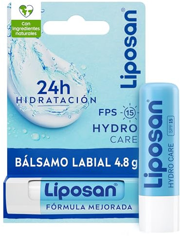Liposan Hydro Care FPS 15 (1 x 4,8 g), cacao de labios con 24 horas de hidratación, bálsamo labial con protección solar, bálsamo hidratante para unos labios bonitos y suaves