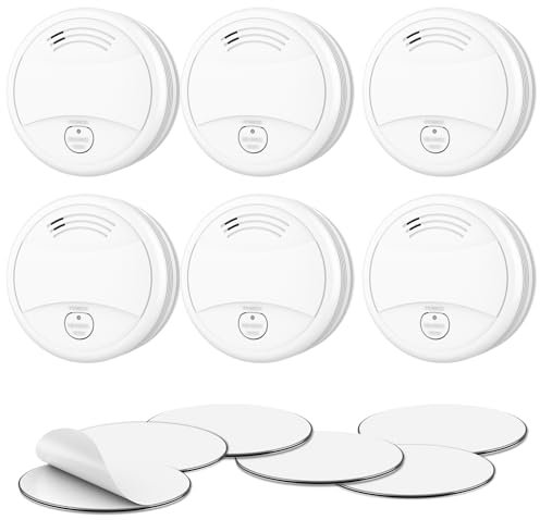 CPVAN Detector de Humo con Soporte magnético sin LED Verde Intermitente, Pila Intercambiable, Cumple la Norma Europea EN14604, 6 Piezas