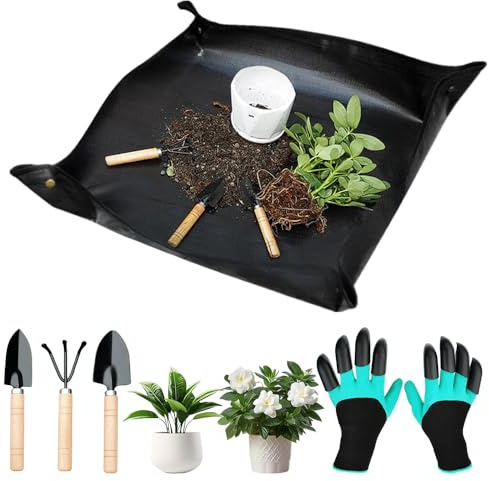 mizikuu wasserdichte Gartenmatte Pflanzmatte, 100x100cm Pflanzen Gartenmatte Umtopfen Pflanzmatte Faltbar Tragbare Pflanzunterlage Gartenarbeitsunterlage Umtopfmatte für Sämling, Sukkulenten, Schwarz