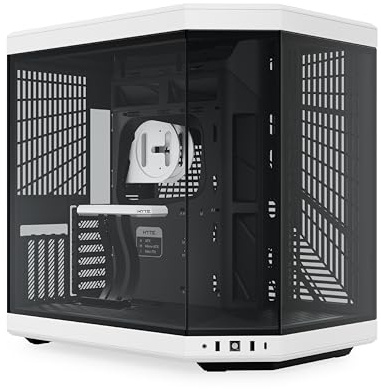 Hyte Y70 CS-HYTE-Y70-BW Boîtier de Jeu pour Ordinateur ATX en Verre trempé Moderne et esthétique à Double Chambre panoramique avec câble élévateur PCIE 4.0 Inclus, Blanc