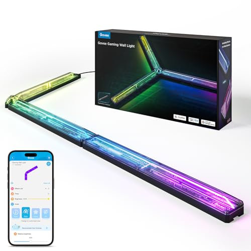 Govee LED Gaming Glide Aplique de Pared, Aplique RGBIC con Formas y Colores de Estilo Cyberpunk DIY, Más de 60 Efectos de Escena, Luz Inteligente Compatible con Matter y Alexa, 3 piezas y 1 esquina