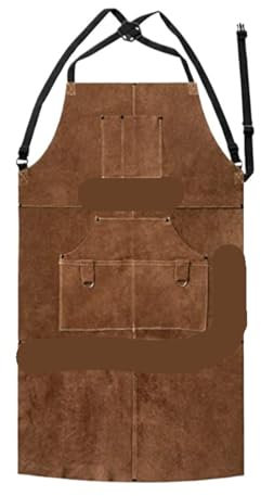 GCYEIDMA Cowhide Real Leather Work Shop Apron With 6 Tool Pockets Heat Flame Resistant Durable Heavy Duty Welding Apron For Men Women Tool Apron