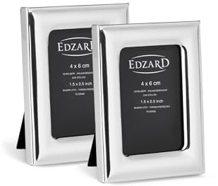 EDZARD Mini-Bilderrahmen Adria 2er-Set (4x6 cm) versilbert anlaufgeschützt | Silberrahmen für Fotos 4x6 cm, Samtrücken, zum Stellen, Fotorahmen, Portraitrahmen, Geschenk Hochzeit