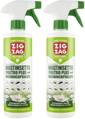 ZIG ZAG Insetticida, Piretro Plus Multinsetto Microincapsulato, Contro formiche, scarafaggi, Blattelle, Cimice Verde, Cimice Asiatica, Zanzara Comune e Tigre, Ragni, Tarme, 400 ml (Confezione da 2)