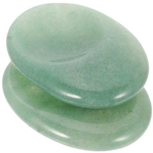 Healvian 2pcs Natural Green Aventurine Thumb Stone Mini Massage Scraping Plate Stress Relief Worry Stone for Anxiety and Relaxation Portable Finger Massage Tool