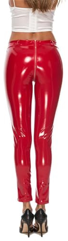 YIYELIY Pantaloni in Pelle da Donna Sexy PU Leggings Leather Pants a Vita Alta Pantaloni Collant Club Festa (Rosso,M)