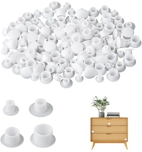 Screw White Cap Plugs for Drill Hole Covers, 4 Sizes Assorted, Partition Holes in Cabinets Furniture (5mm/6mm/8mm/10mm)