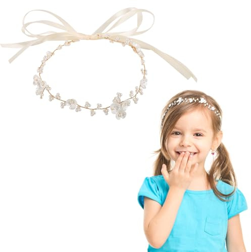 Kopfschmuck für die Erstkommunion für Mädchen, Weißes Prinzessinnen-Stirnband Kopfschmuck für Blumenmädchen Haarschmuck Blumenmädchen-Krone Haarschmuck für Hochzeitsfeiern für Frauen