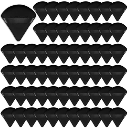 60 Pieces Powder Puff Face Triangle Powder Puff Soft Velour Makeup Puff Velour Puffs for Face Wet and Dry Cosmetic Foundation,Body Powder Blender Loose Mineral Powder Makeup Tool(Black,60 Pcs)