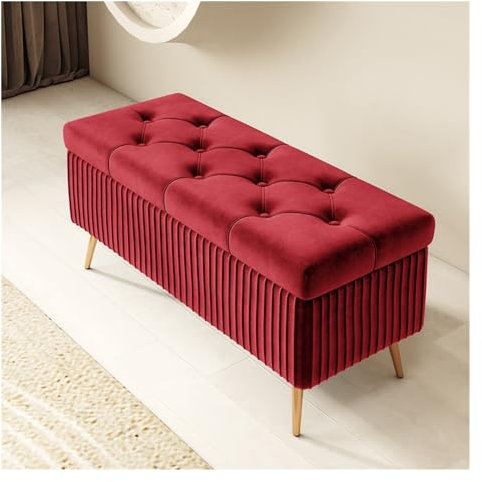 Beistelltisch mit Stauraum, moderner Samt-Eingangs-Ottomane mit goldenen Beinen für Schlafzimmer, rote Polsterbank für Fußbett, 100 x 40 cm