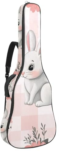 KengjuTesu 43 Zoll Akustikgitarre Softcase mit Rucksackgurt und 2 Taschen Rosa Osterhase Keine Polsterung Rucksack Wasserdicht Oxford Tuch Bassgitarre Gigbag für Konzertgitarre, mehrfarbig,