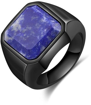 Skcess Edelstahl Ringe Herren, Männer Ringe 22MM Breiter Siegelring Lapislazuli Ring Engagement Verlobungsring Schmuck Herren