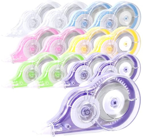 12 rulli per mouse correttivo con tappo protettivo, nastro correttivo, set di articoli di cancelleria per studenti, insegnanti, ufficio, casa (6 colori)