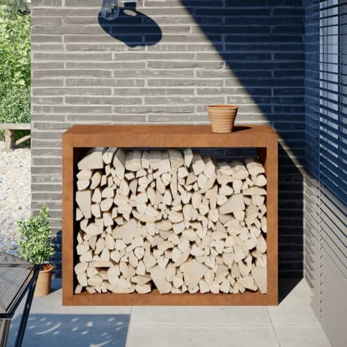 LLEZKBR Haus & Garten, Kamin- und Holzofenzubehör, Holzregale und Träger, Kaminholzregal, 100 x 40 x 80 cm, Cortenstahl