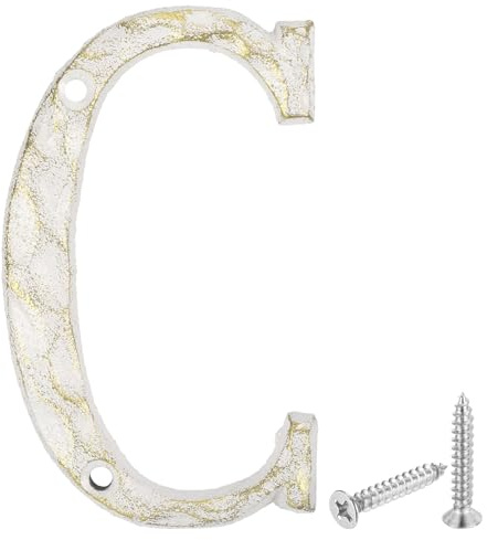 QUARKZMAN Hausnummer Alphabet C, 140 * 7mm Hausnummernschild aus Gusseisen Straßennummer Türnummer für Bürotüren, Briefkästen, Garagen - Weißgold