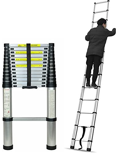 8 m Aluminium-Teleskopleiter – ausziehbare Klappleiter für Zuhause, Dach, Wohnmobil, Dachboden, Innen- und Außenbereich, 150 kg Tragkraft, kompaktes und tragbares Design