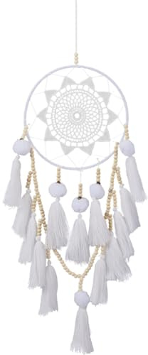 GORGECRAFT Weißer Makramee Traumfänger Groß Boho Stil Gewebtes Netz Quasten Pompons Bälle Anhänger Holzperlen Traumfänger Wanddekoration Handgefertigte Hängende Ornamente Für Zuhause Wohnzimmer Schlaf