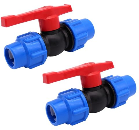 2 Stück 2-Wege PP-Fitting, BetterJonny PE-Fitting Kugelhahn 2 Fach 25mm Rohr Kugelhahn Kunststoff Klemmverbinder 2 Wege Rohrkugelhahn Klemm Ventil Kugelventil Absperrventil für PE Rohr 25mm