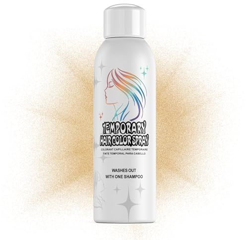 Amzsudy Temporary Hair Color Spray für Männer Frauen, Instant Coloring Farbstoff Alternative, nicht klebrige & sanfte Formel, waschbar, Halloween, Cosplay, Party, Kostüm Make-up (Gold, 150ml)