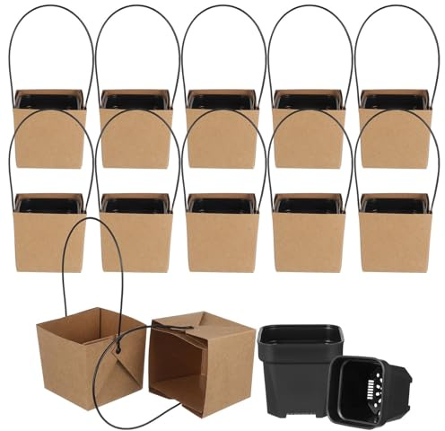 TOYANDONA 12 Juegos Mini Macetas de Suculentas Papel Kraft Set de Macetas con Drenaje Decorativas para Bodas y Proyectos de Manualidades para Pequeños y Decoración del