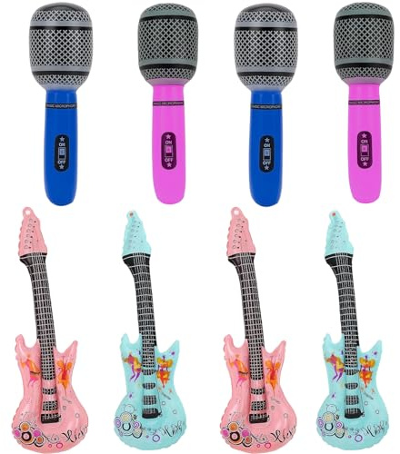 8Pcs Inflatable Microphone, inflatable party props, Inflatable Microphones and Guitars, Disco Party Decorations, Photobooth Props for Kids, Birthday and Themed Events