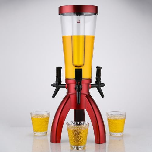 Dispensador de Cerveza Dispensador de Cerveza Tipo Torre de Mimosa de 3 L con 3 Grifos. Torre de Cerveza con Base Triangular, Carámbanos Extraíbles y Luz LED(Red)