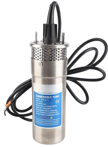 24V Submersible Well Water Pump, 5A 12LPM Maximum Flows Solar Booster Pump Multiple Power Supplies Deep Well Pump Stainless Steel Water Pump