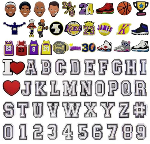 AYNKH 67 Pcs Charms de Basketball pour Crocs,Charms de Chaussures de Lettre NumériqueAlphabet ABC-Z Lettre,Charme Jibbitz pour Crocs,Charme Enfants Adultes,Bracelet Bracelet Sac Chaussures Décorations