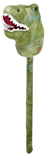 Kögler 10937 - Steckenpferd Dino mit Plüschstange, ca. 78 cm, Hobby Horse mit Dinokopf und Soundeffekt, grün, Stockdino für Kinder