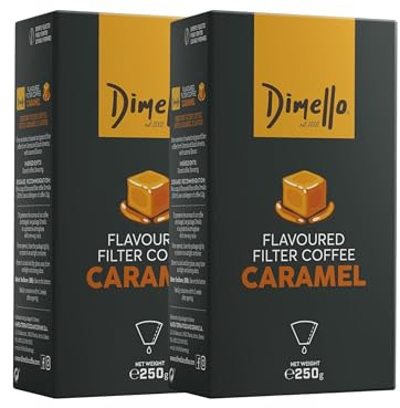 Dimello Caramel Flavoured Filter Coffee, Ground Coffee 500g (250g x 2) - Exquisite Filter Blend with Central & South American Beans, Perfect for Cafetiere & Filter