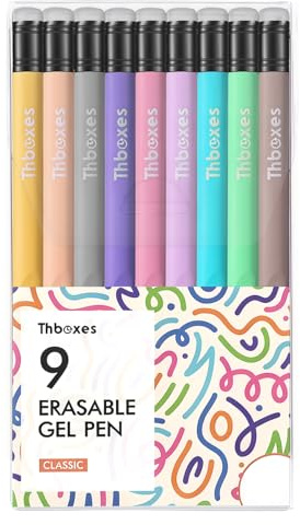 Thboxes Radierbare Kugelschreiber, 9 Stück, 0,7 mm, Bunt | Radierbare Tinte, Integrierter Radierer, Schnelltrocknend, Flüssiges Schreiben, für Schule, Büro und Zuhause