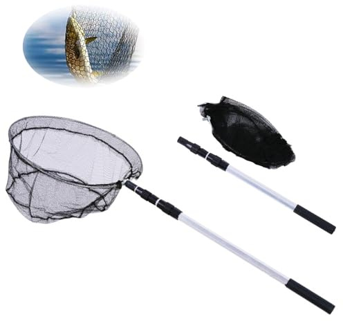 Kescher Angeln, Teleskop Kescher, Fischernetz Klappbar Kompakt Angel Kescher Teich Karpfenkescher, Angelzubehör Angeln Kescher für Erwachsene(150cm)