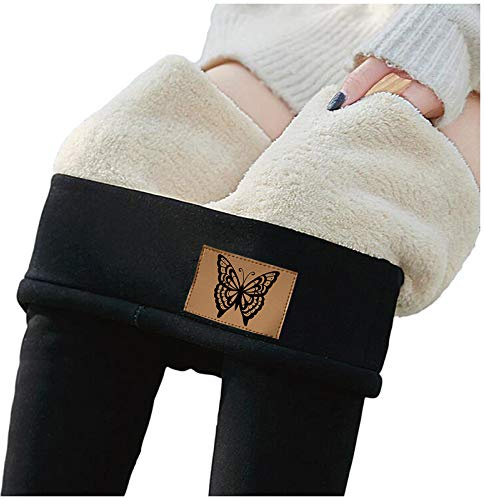 Termoleggings dam hög midja termostrumpbyxor dam vinter fodrade leggings varma fleece tights termobyxor kompressionsleggings långa sportleggings jeggings leggings sport yogabyxor, svart, L