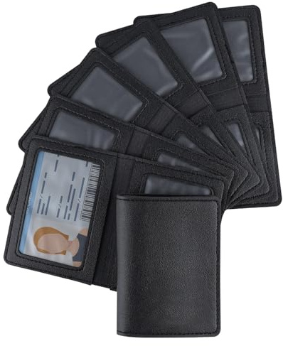 Modixun Bifold Visitenkartenhalter, PU-Leder, schmal, Ausweis-Brieftasche, Organizer-Etui für Führerschein, Kredite, Sozialversicherung, Medikamentenkarte, Schwarz, 7 Stück