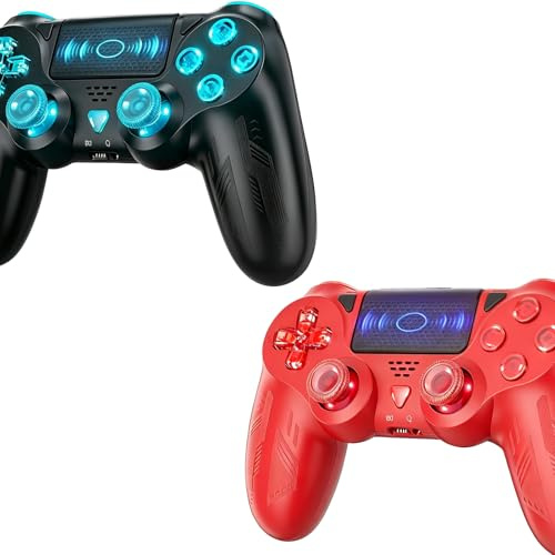 Dinosoo 2-Pack Wireless Controller for PS4/Pro/Slim/PC, with RGB Lighting, Turbo, Dual Vibration, 6-Axis Gyro Sensor, Touch Panel, 3.5 mm Audio Jack