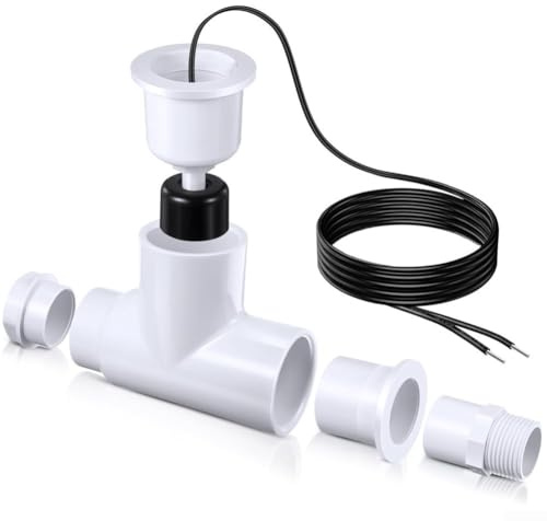 Interrupteur à flotteur CVC pour climatisation, condensat, protection contre les débordements, capteur de niveau d'eau avec adaptateur de 1,9 cm, montage horizontal ou vertical, blanc