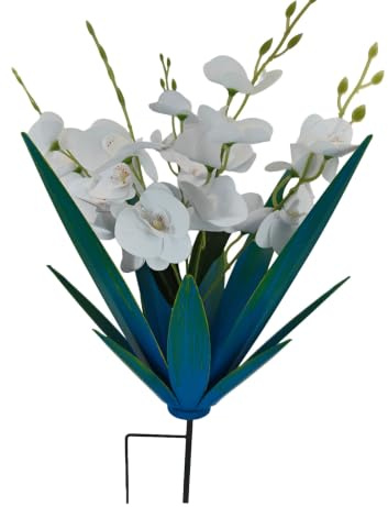 DimyFew Pianta Agave in Metallo con Giardino, Agave Blu-verde + Fiore Di Farfalla Bianco, Agave Blu-verde + Fiore Di Farfalla Bianco