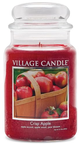 Village Candle Crisp Apple Large Glass Apothecary Jar Scented Candle, 21.25 oz., Red