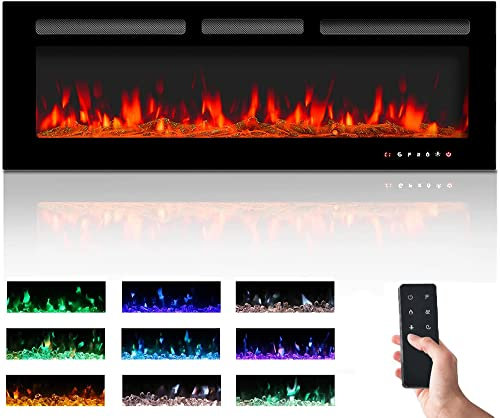 M.C.Haus Camino Elettrico Touch Screen Pannello in Vetro con Inserto a Fiamma Colorata Riscaldatore a Parete Telecomando con Crystal LogSet,900W/1800W (127 cm)