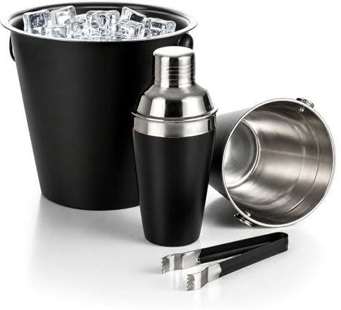 com-four® set cocktail 4 pezzi con shaker 450 ml, secchiello refrigerante 4450 ml, contenitore ghiaccio 1290 ml con pinza