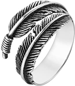 HCMA Bague en Acier Inoxydable Plume pour Hommes - Effet 3D Index Doigt Bague Personnalité Vintage - Bijoux Titane Acier Anneau Cadeau