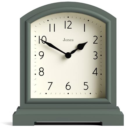 JONES CLOCKS® Tavern kaminuhr | Modernes Design der bogenplatte | Spargel grün | Zeitgenössischer klassischer Stil für Schreibtisch, Tisch, Regal oder nachttisch