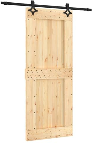 vidaXL Puerta corredera con herrajes Madera Maciza de Pino 85x210 cm, Puerta Interior, Puerta corredera Interior, Puerta corredera de establo